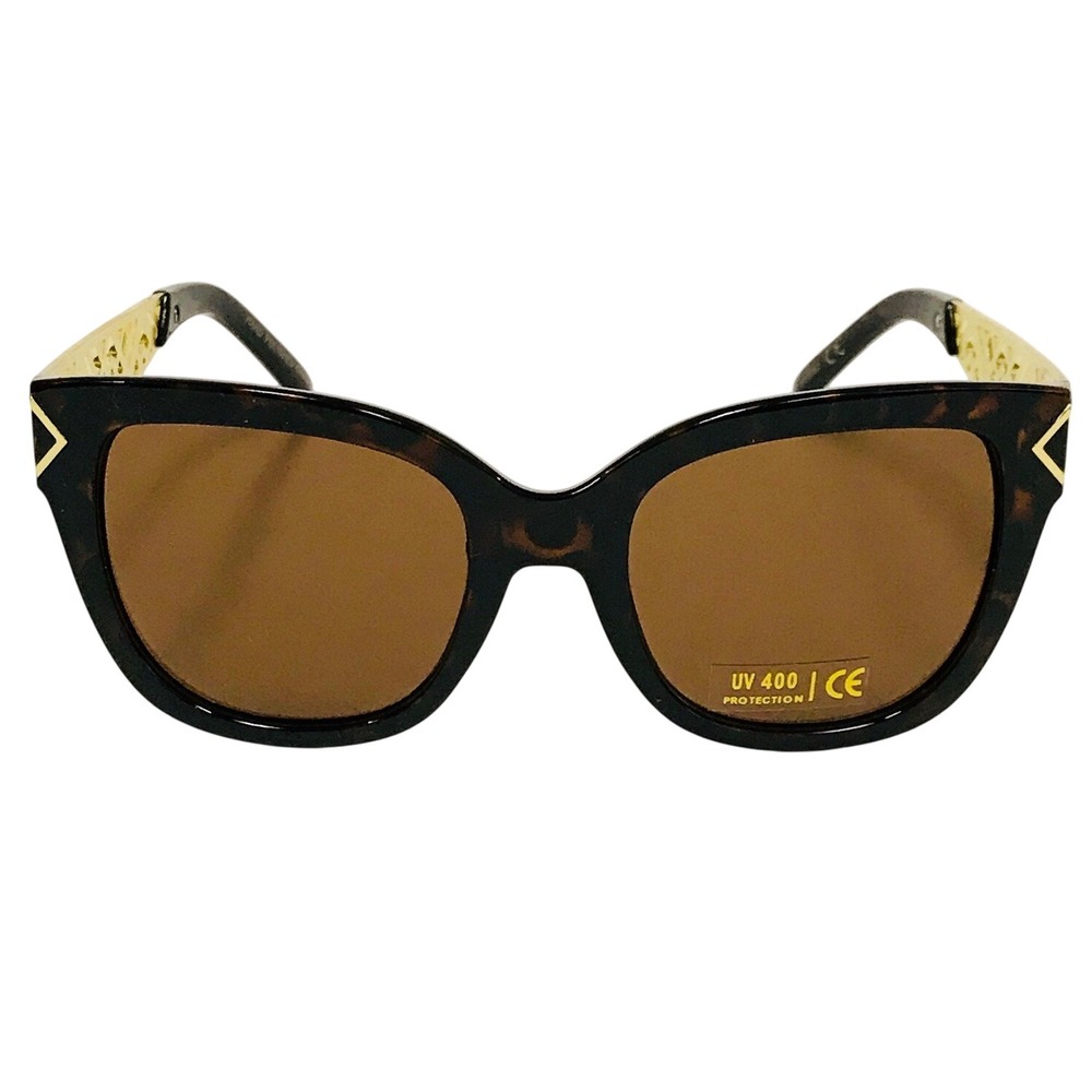 Cat Eye Sunglasses Tortoise Brown Gold‎ Accents UV400 Protection Retro Vintage